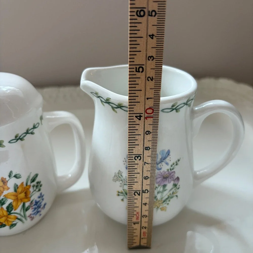 Thomson Pottery Floral Garden Pitcher Salt Pepper Shakers Botanical Set